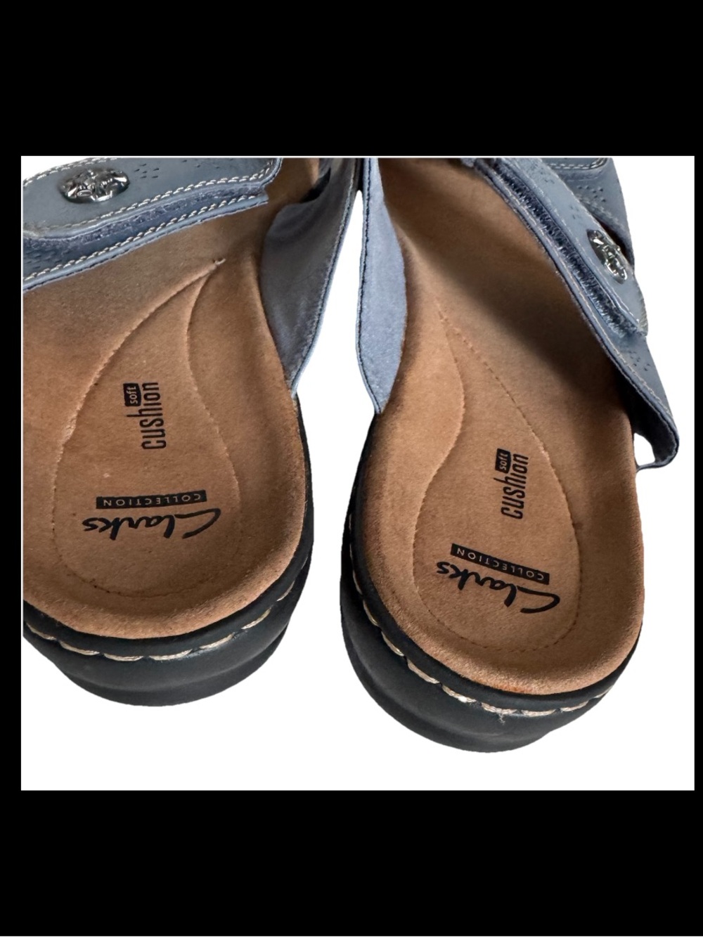 Clarks Collection Cushion Soft Sandals Womens US 11 Blue Leather Comfort Slides - Picture 4 of 5